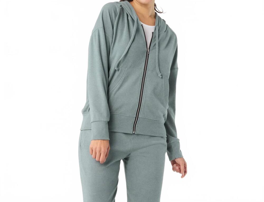 NEW COCO + CARMEN weekend brushed long sleeve full zip hoodie in green